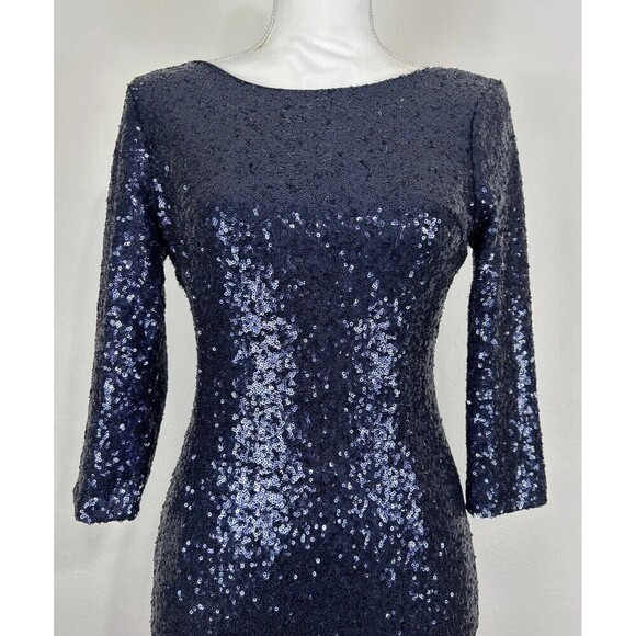 LuLu’s Delightful Ways Navy Blue Sequin Mini Dress Size Small (2/4) - Picture 12 of 14